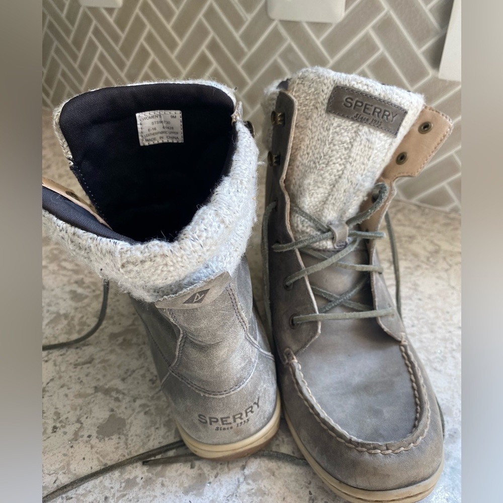 Sperry grey leather boots